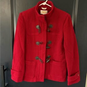 Talbots Red Wool Blend Toggle Button Pea Coat Women's 8 Herringbone Pattern